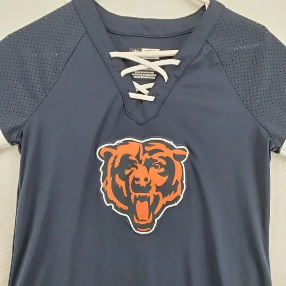 Chicago Bears Shirt Women's Laced up V-Neck Short Sleeve NFL Team Apparel Small - Picture 7 of 12